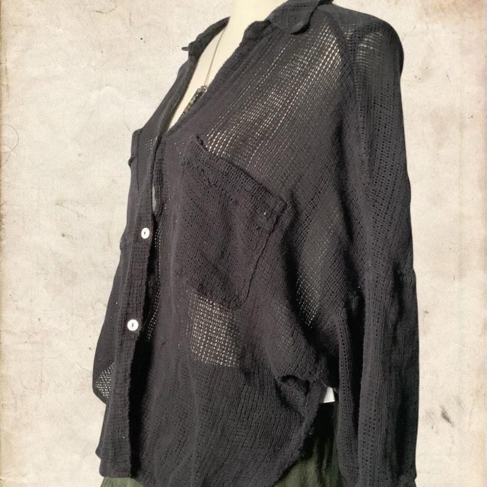 Black Sheer Button Down Cropped Top - image 2